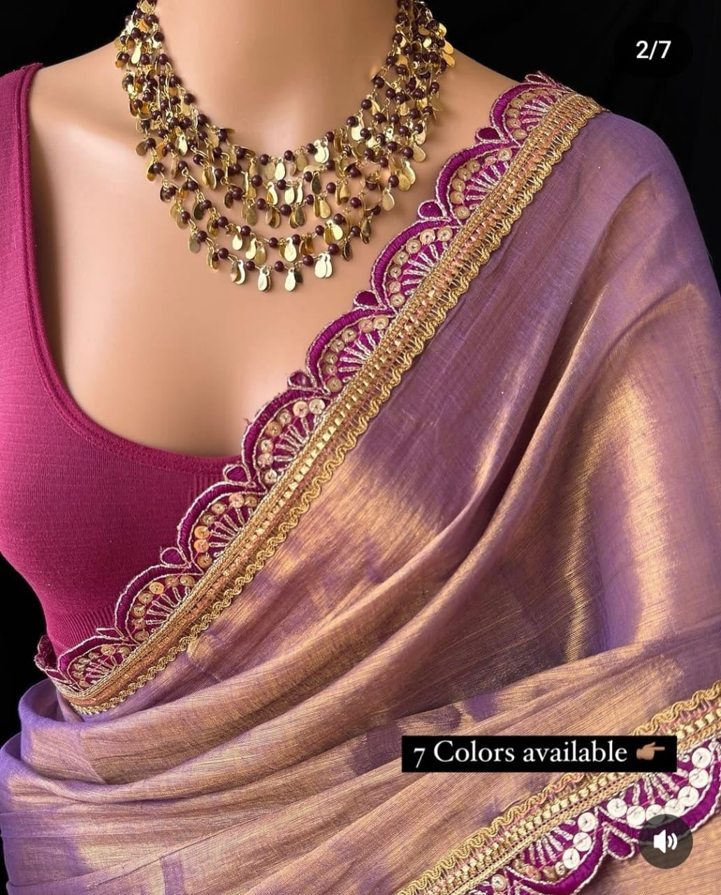 Mul tissue saree with lace border - 3