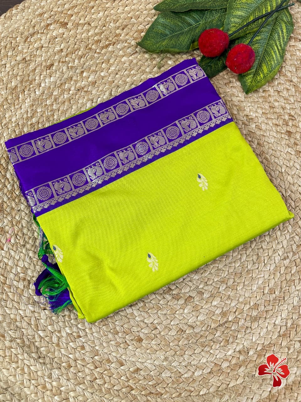 Beautiful semi kanjivaram soft silk saree - green purple