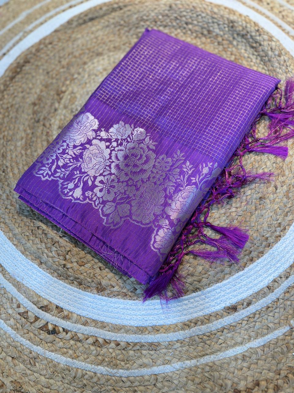 Semi katan sarees with zari checks