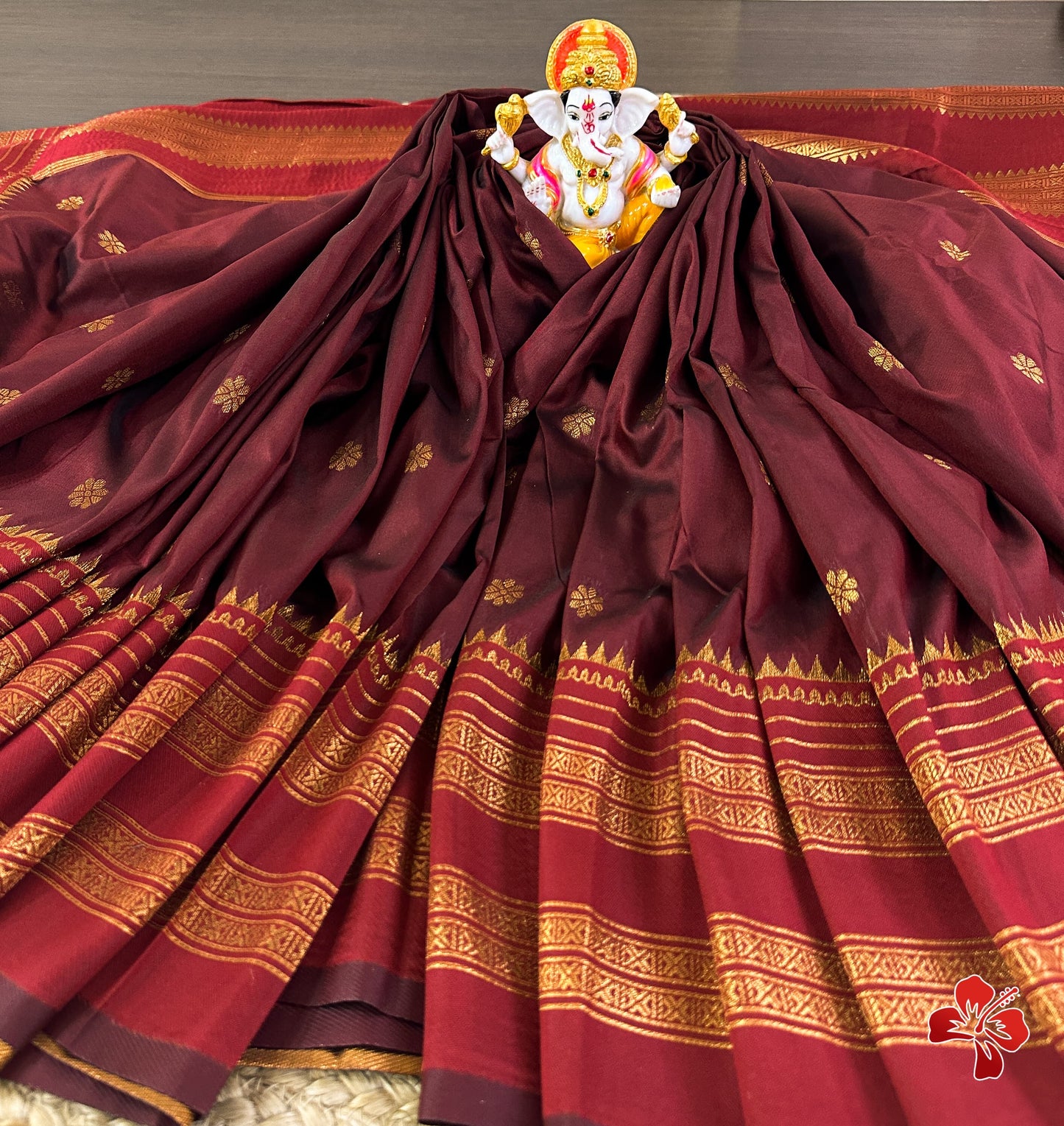 Soft semi silk saree with chakra buttis - maroon