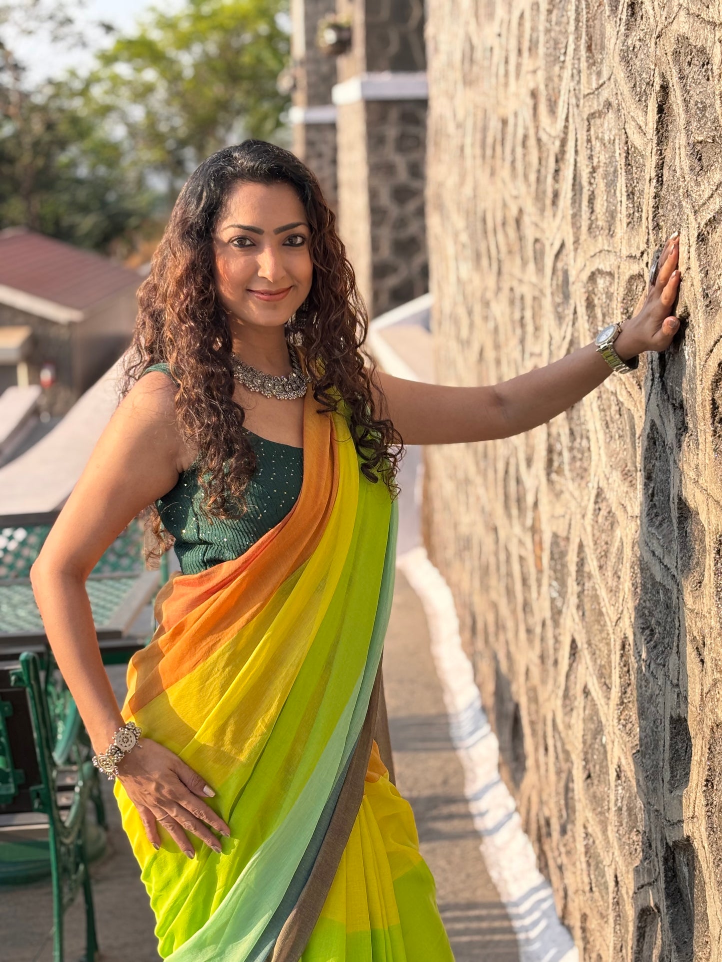 Soft and authentic Mul cotton saree - Multicolor