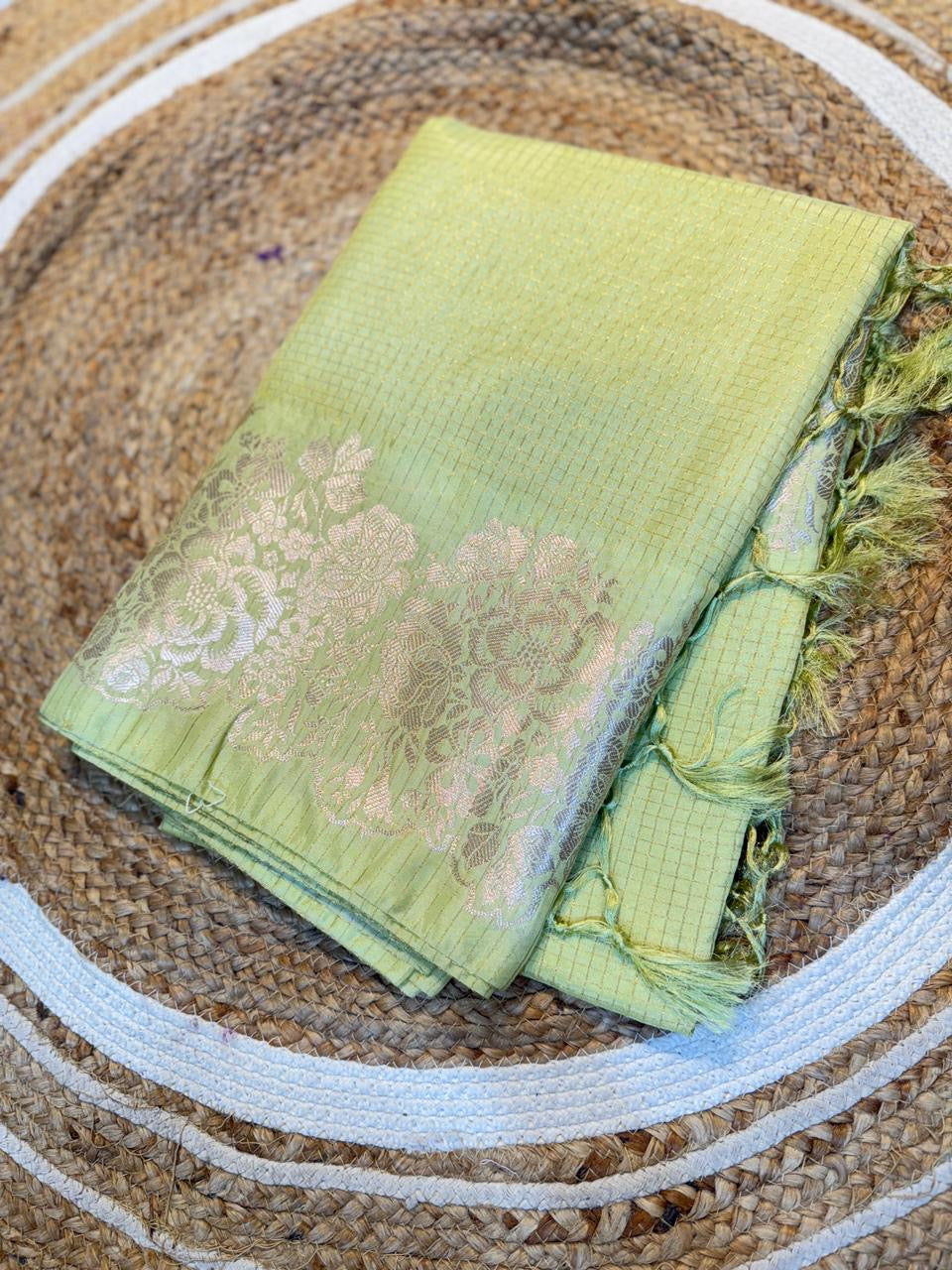 Semi katan sarees with zari checks