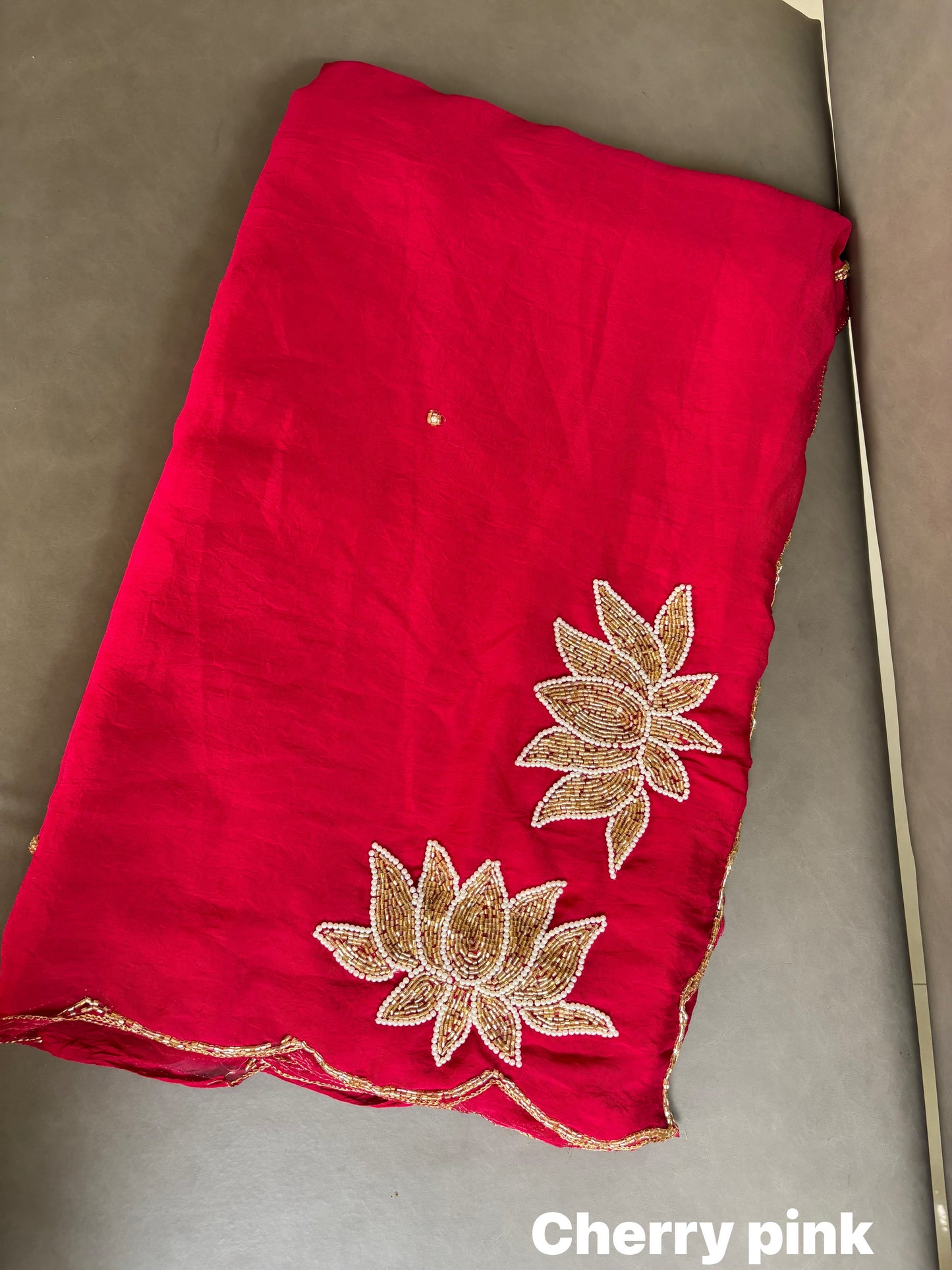 Soft crush rangoli saree with beautiful lotus handwork on pallu