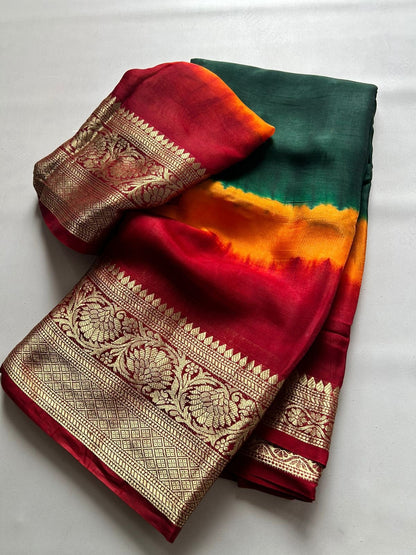 Beautiful mix cotton tie dye saree with multi colors