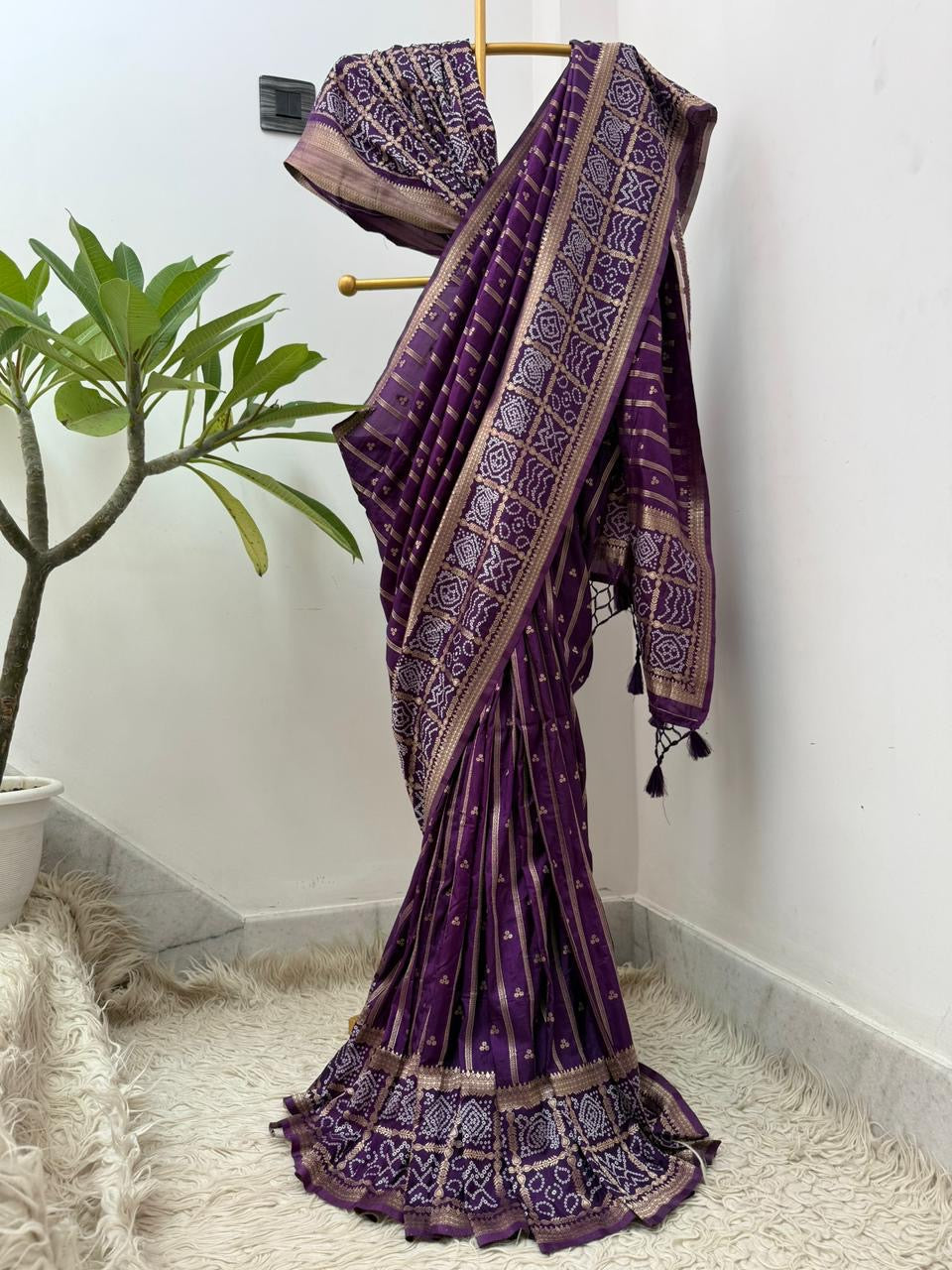 Banarasi semi Katan georgette saree with bandhini prints