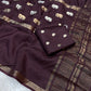 Soft viscous dola silk with beautiful silver and gold elephant motifs in the middle