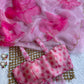 Beautiful semi organza saree with floral digital prints with cutdana beads work