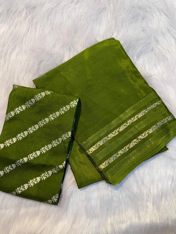 Soft viscous chinon with striped weaves in border