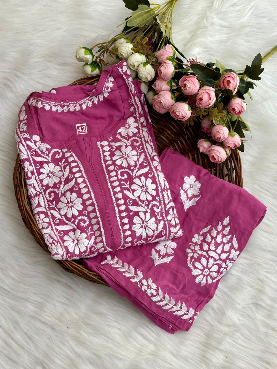 Lucknowi Chikan coord set - Modal cotton