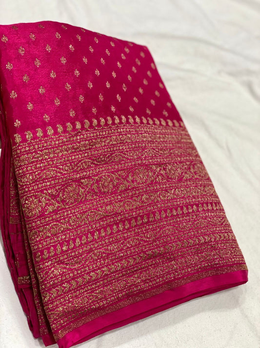 Pure handloom crepe chiffon saree with Banarasi weavings - big border