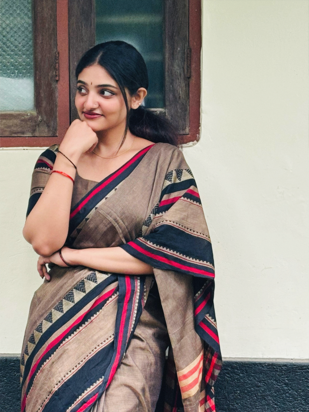 Madhubani bengal cotton saree with temple weavings