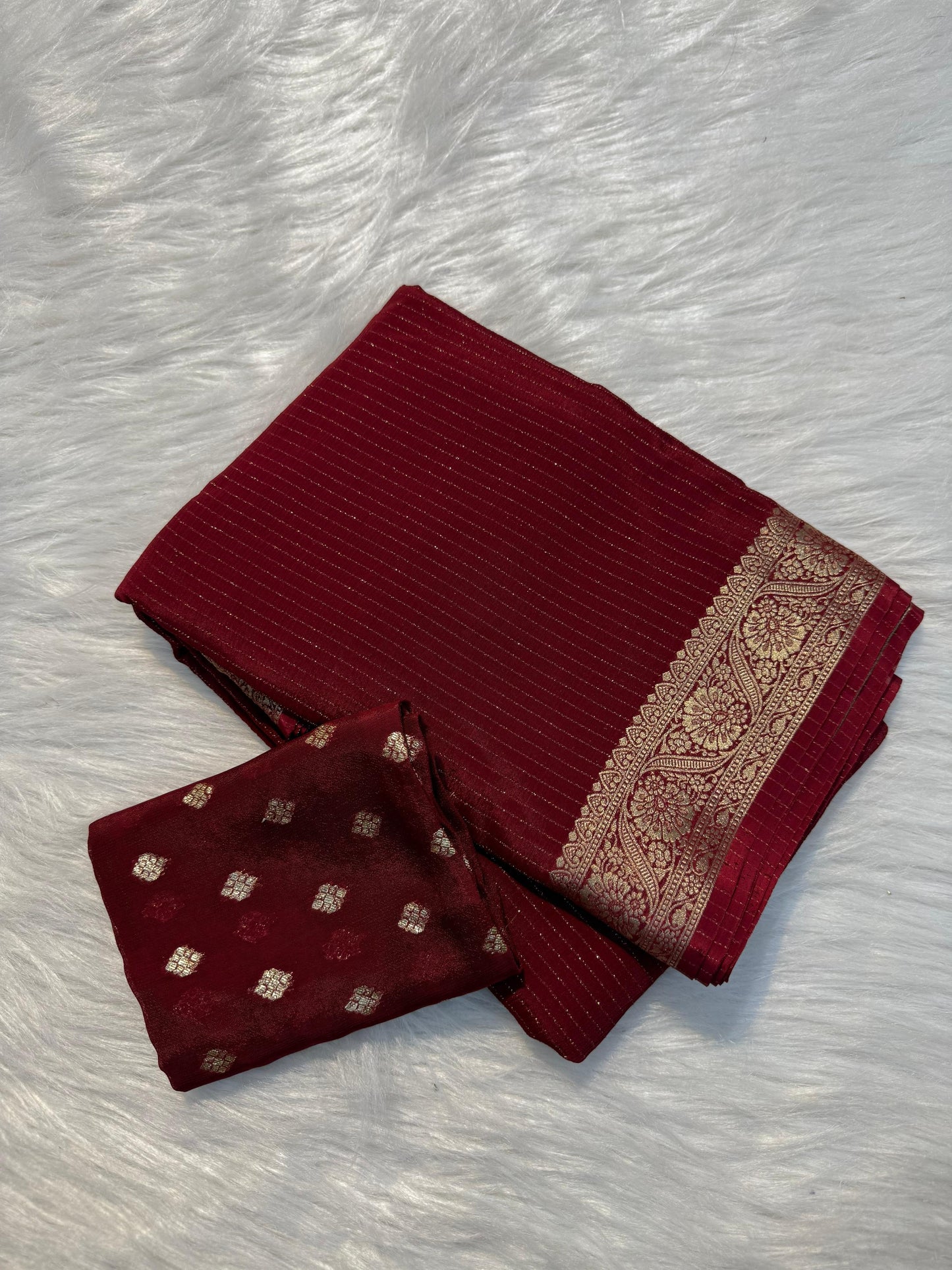 Premium viscous chinon silk with lurex zari lines