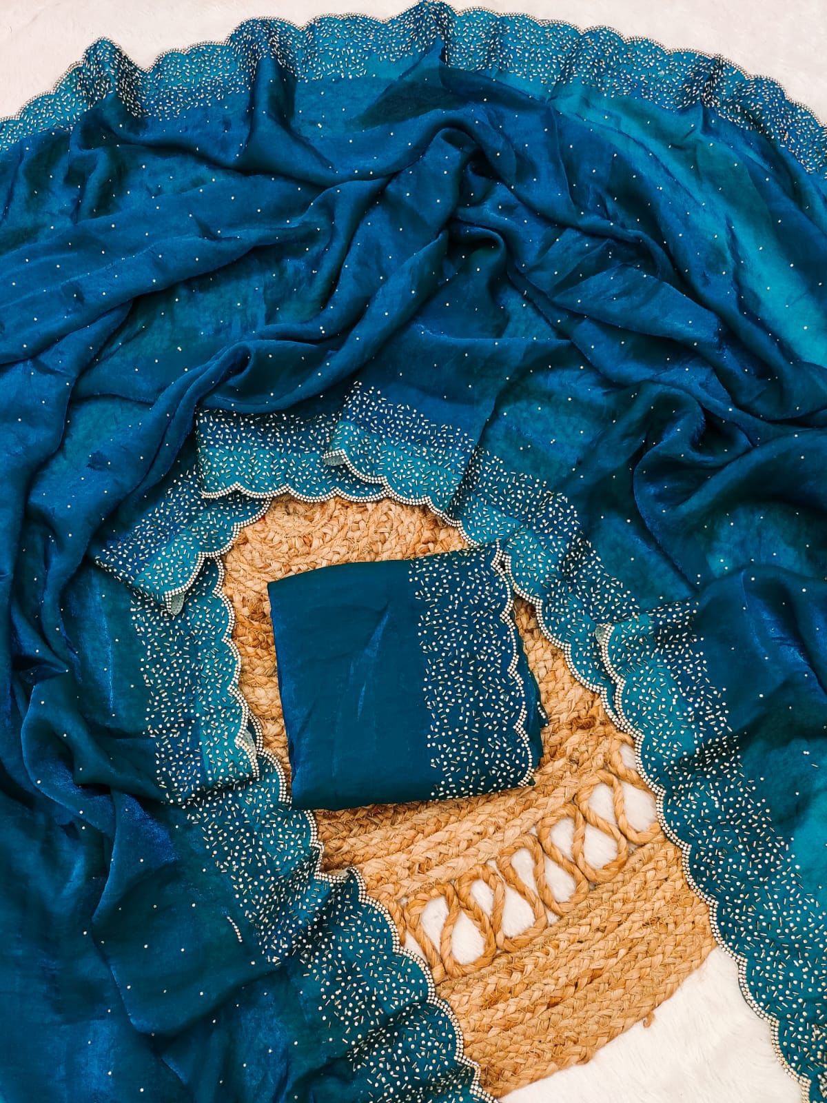 Premium space silk saree with cutdana work