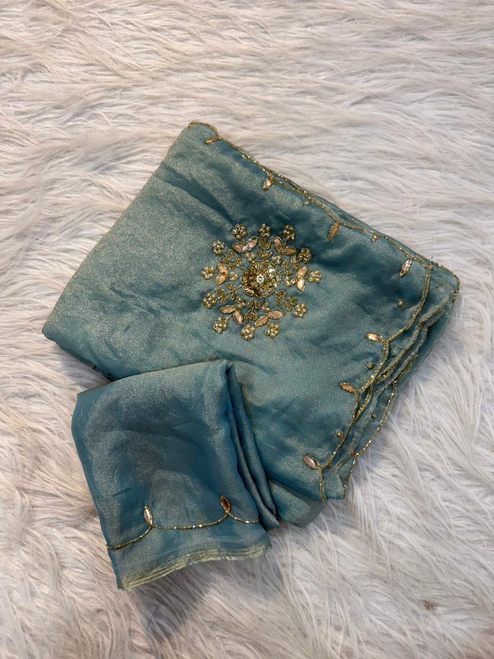 Soft two tone tissue silk with sequins and gotta patti work