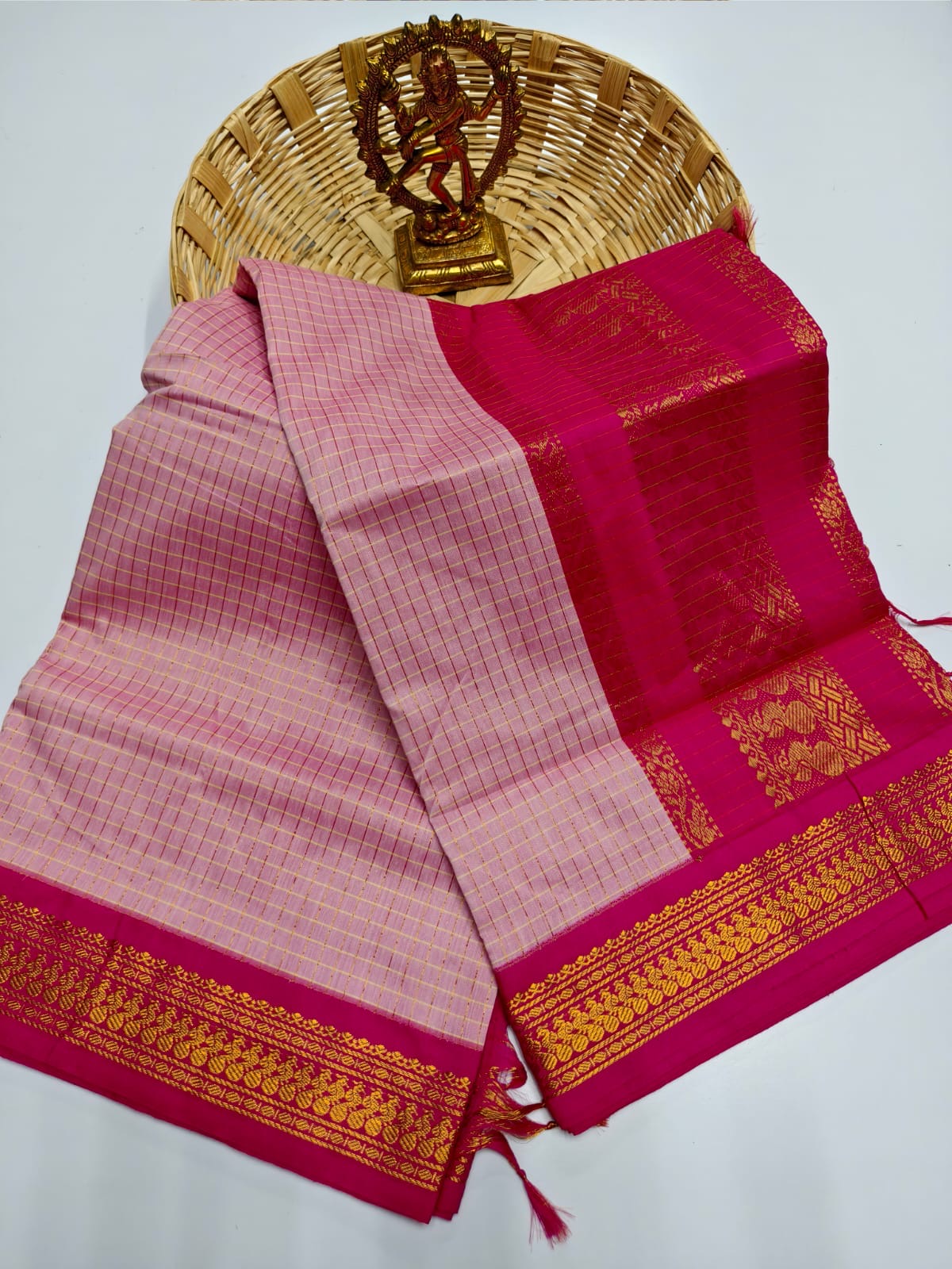 Premium silk cotton sarees with zari checks and contrast border