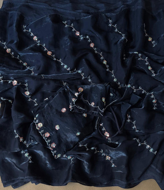Soft Fendy satin organza silk saree