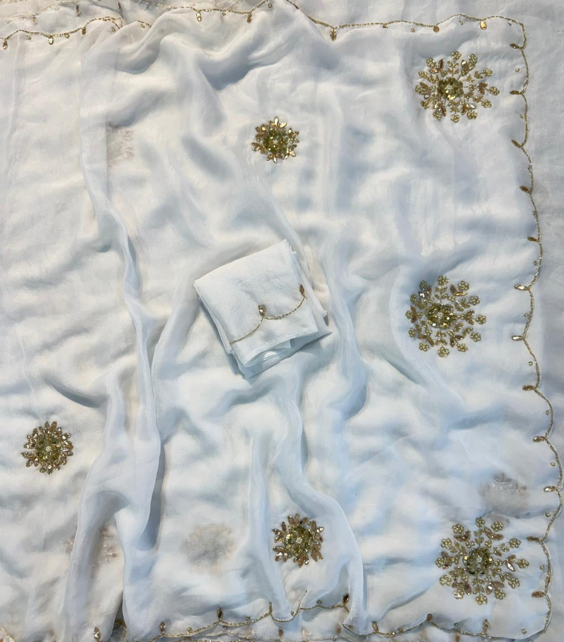 Soft two tone tissue silk with sequins and gotta patti work
