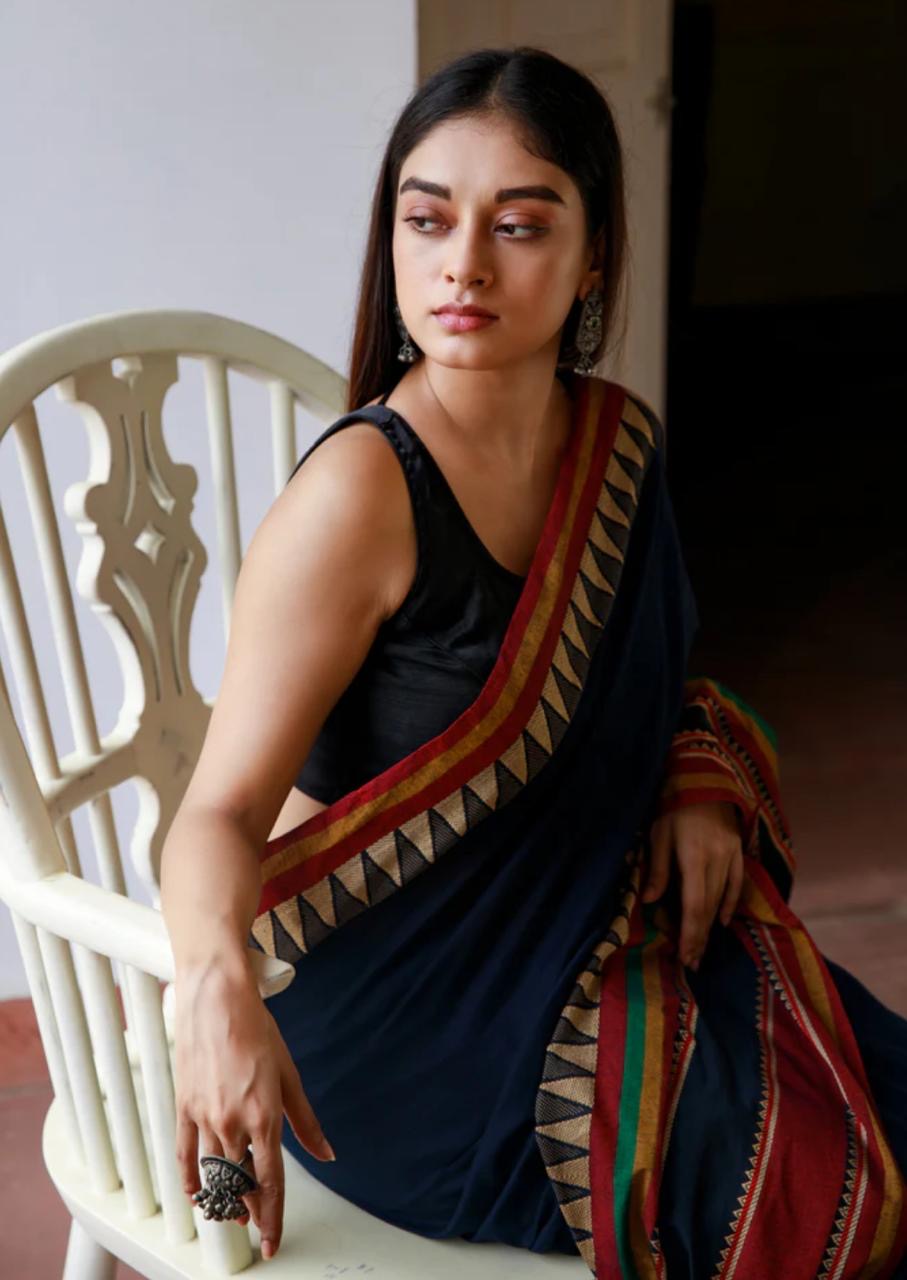 Madhubani bengal cotton saree with temple weavings