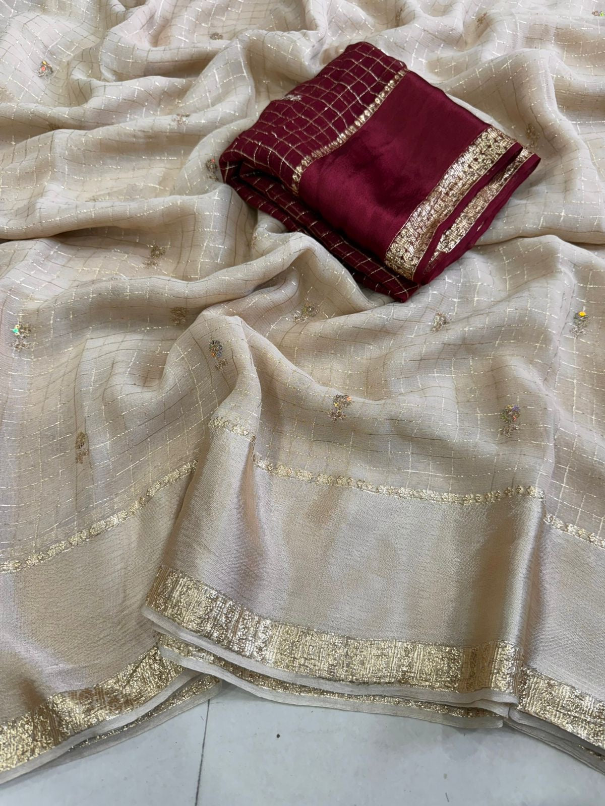 Beautiful viscose georgette saree with sequins butti
