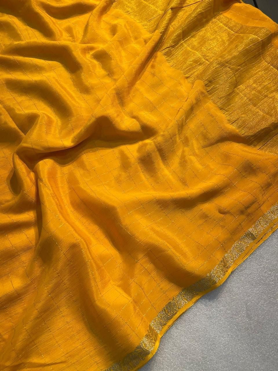 Soft Viscous chinon silk checks saree