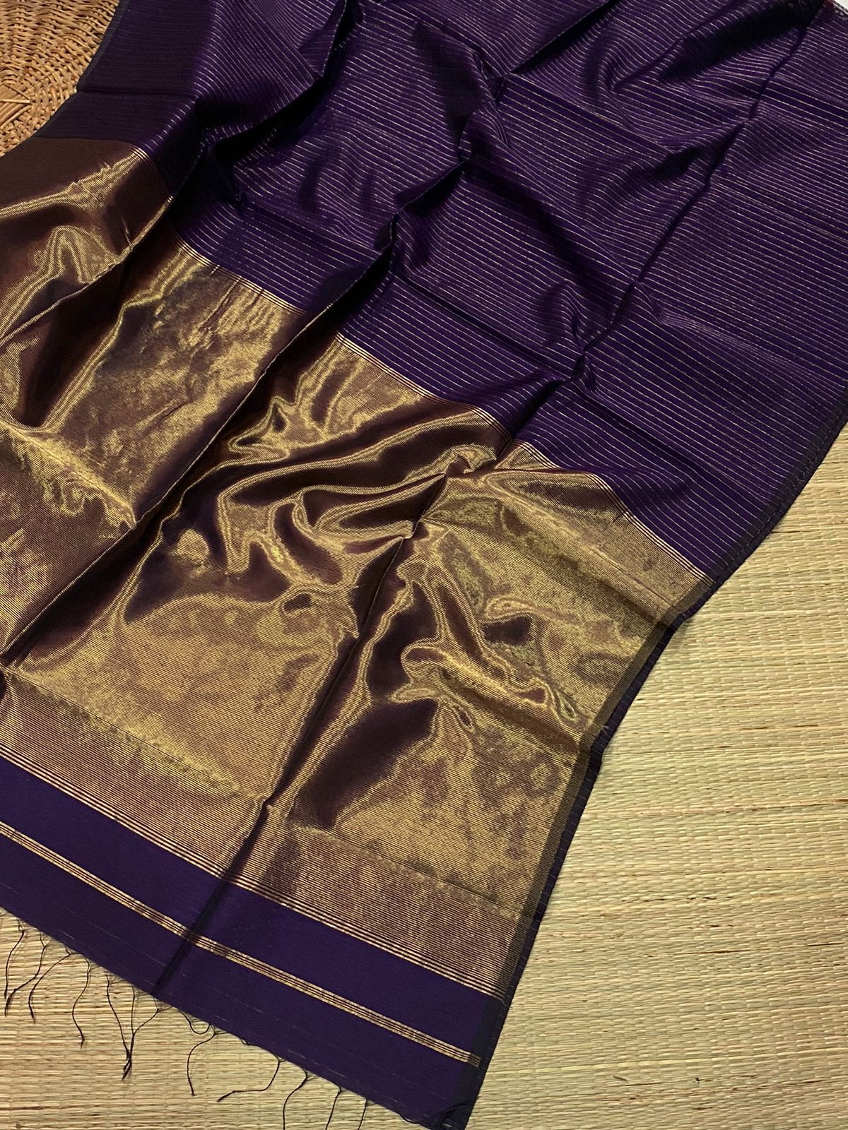 Pure Maheshwari silk cotton saree - small border zari stripes