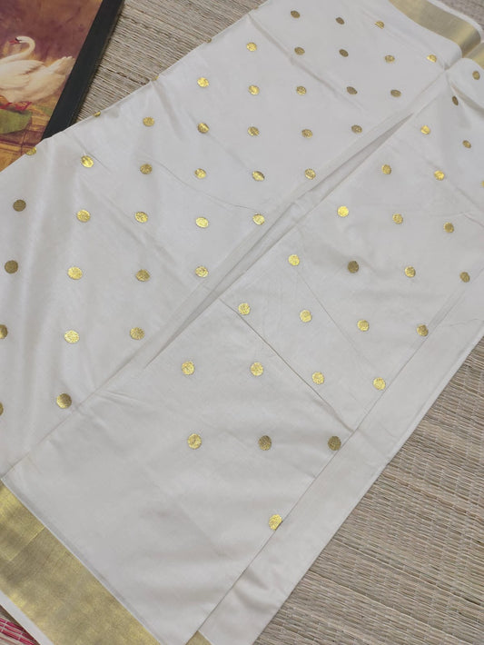 Premium Cotton Polka Embroidered Saree