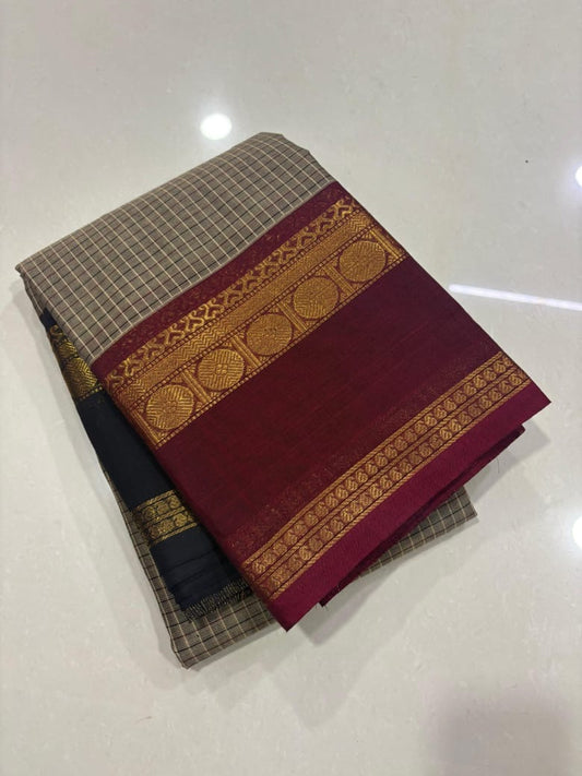 Pure kanchi cotton saree with red and black border
