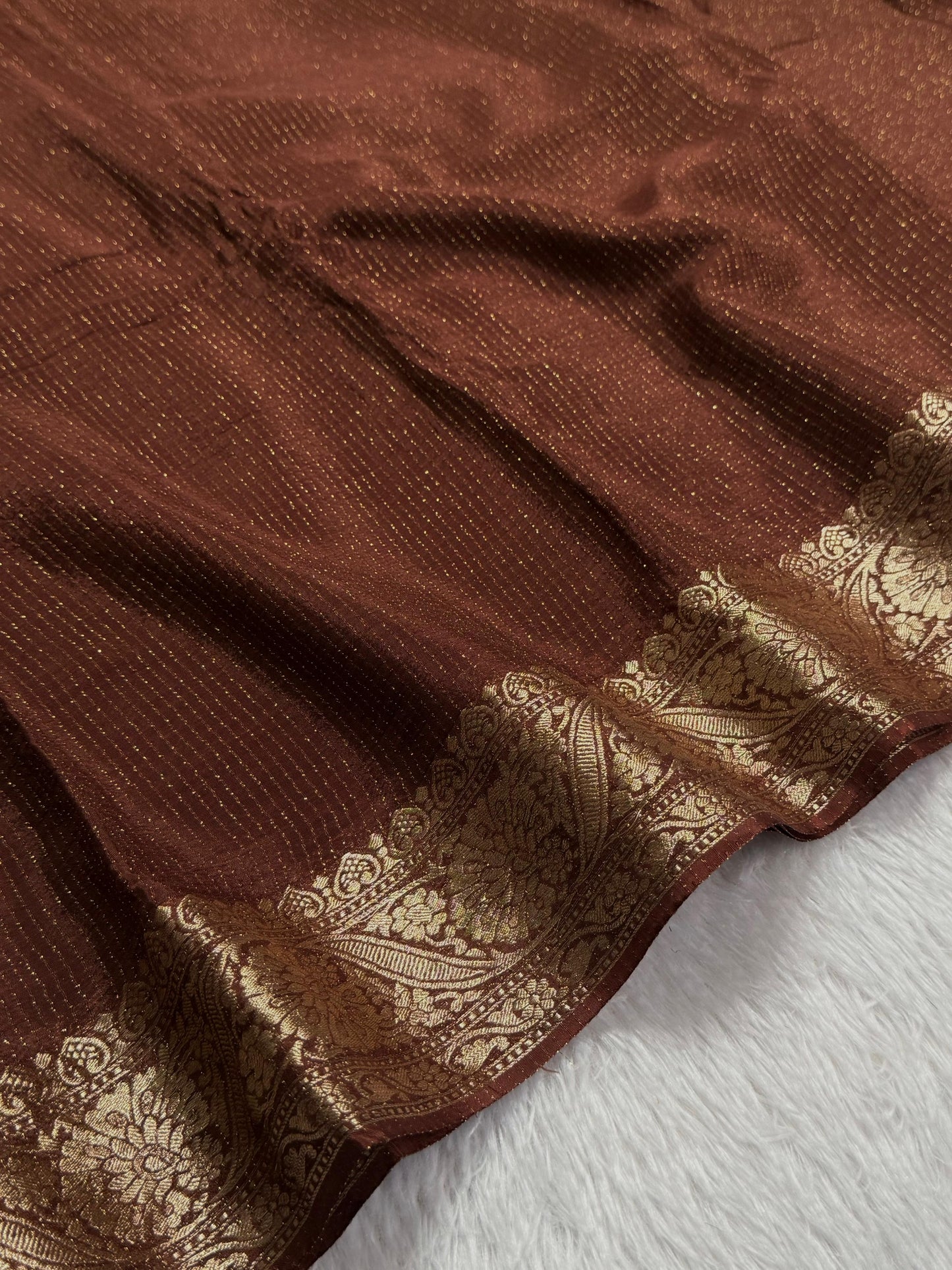 Premium viscous crushed chinon silk with lurex zari lines