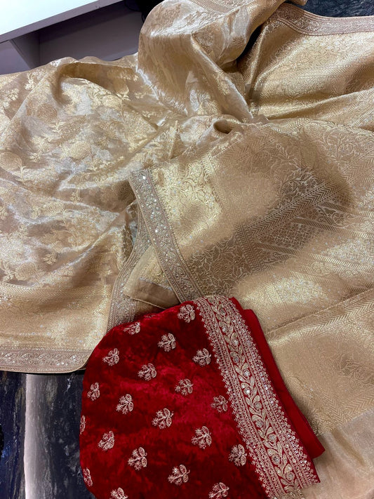 Pure tissue kanchi saree with velvet blouse