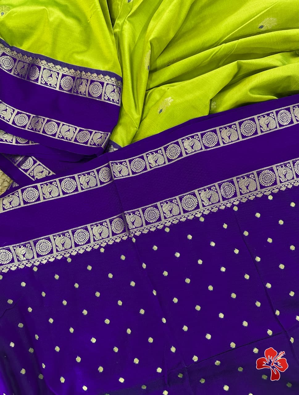Beautiful semi kanjivaram soft silk saree - green purple