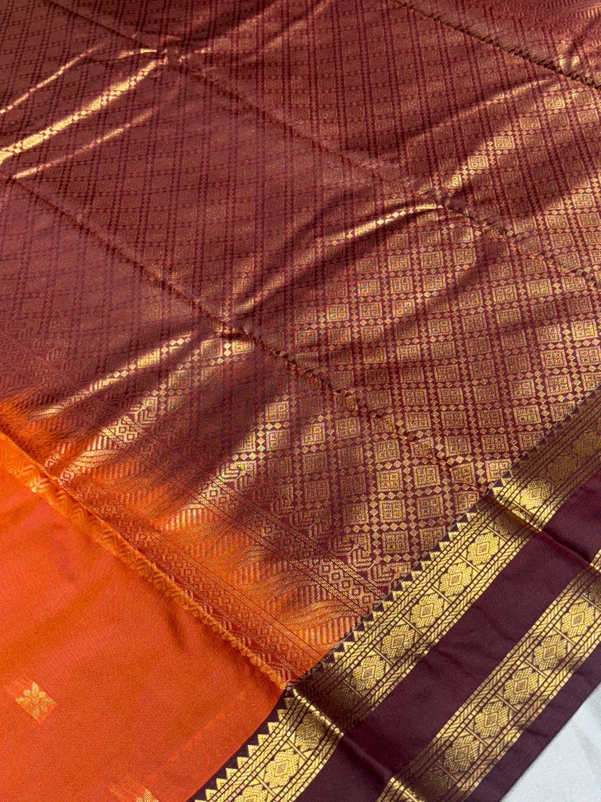 Beautiful rust orange semi silk saree