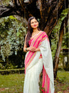 Soft mul cotton saree with beautiful pink zari border
