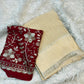 Budget friendly onam collections - beautiful viscous georgette checks saree with satin border and maroon designer blouse piece