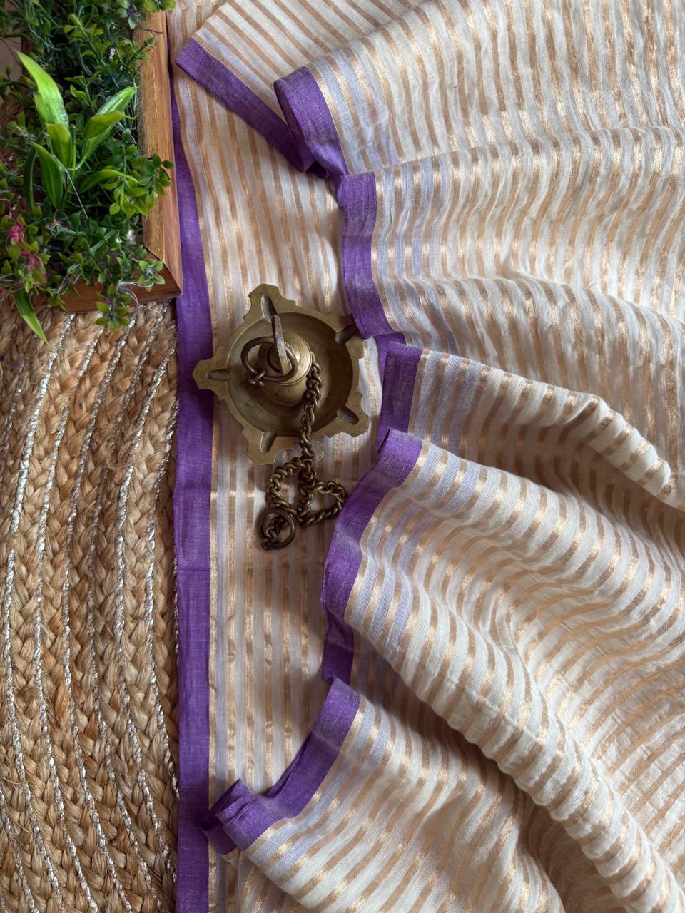 Mul cotton with zari stripes - purple