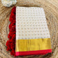 Pure authentic Mul Cotton saree adorned with delicate gold polka dots and a rich zari border for timeless festive elegance.