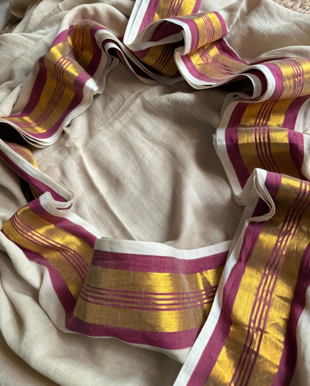 Soft Mul cotton saree - Wine