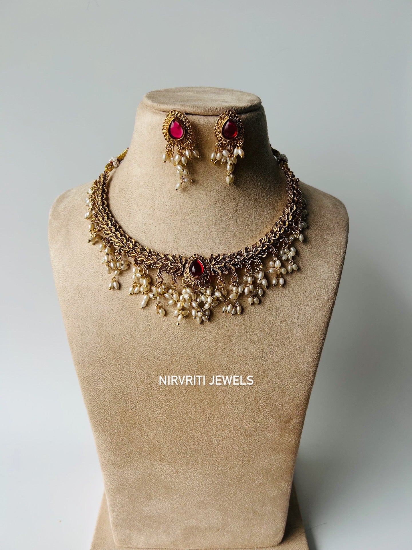 Ruby Cascade Pearl Choker Set