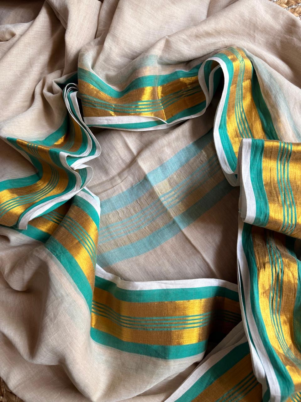 Soft Mul cotton saree - Teal