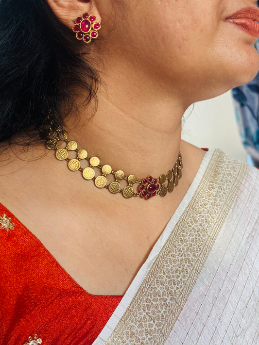 Double layer coin choker - Ruby