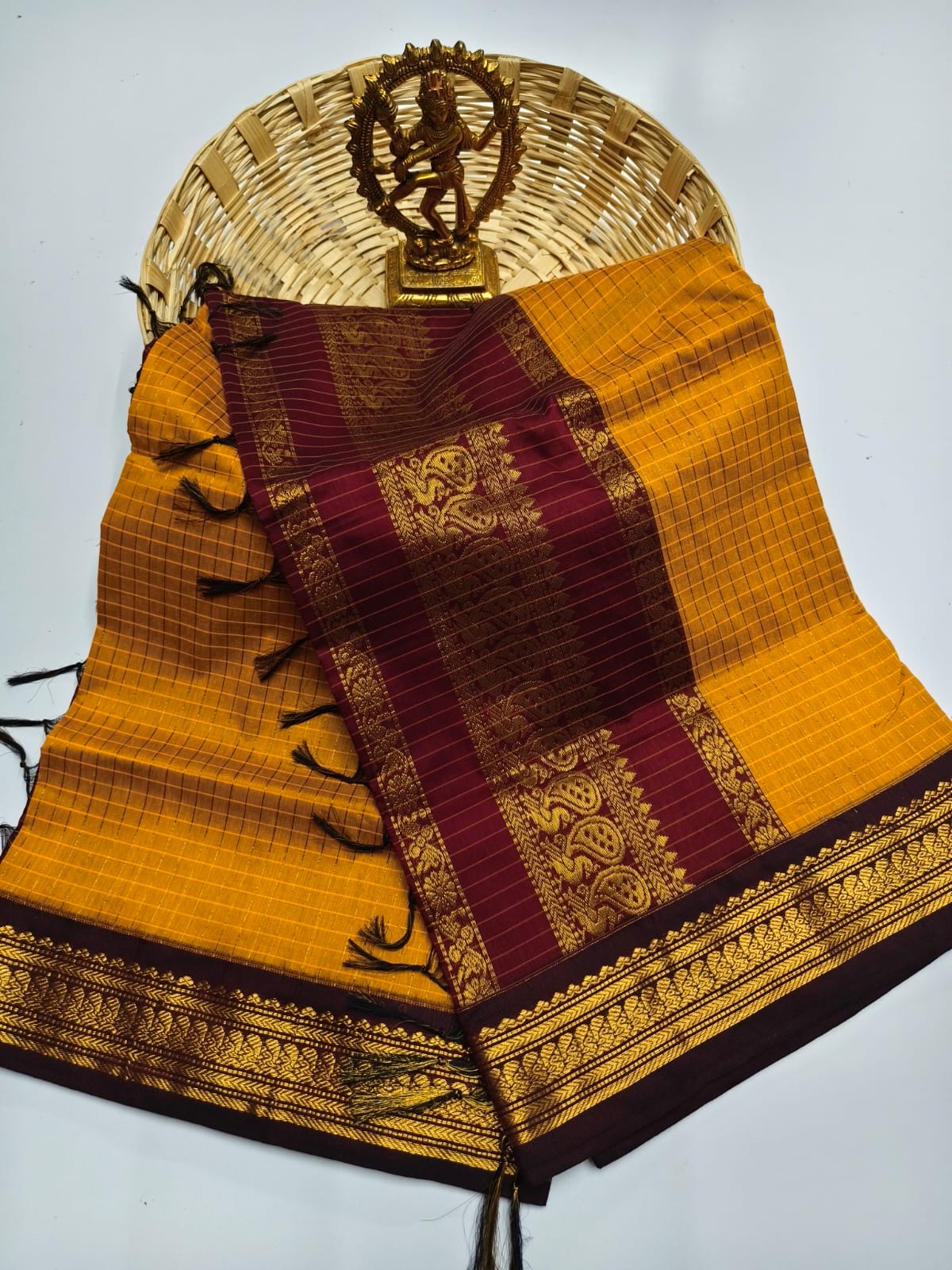 Premium silk cotton sarees with zari checks and contrast border