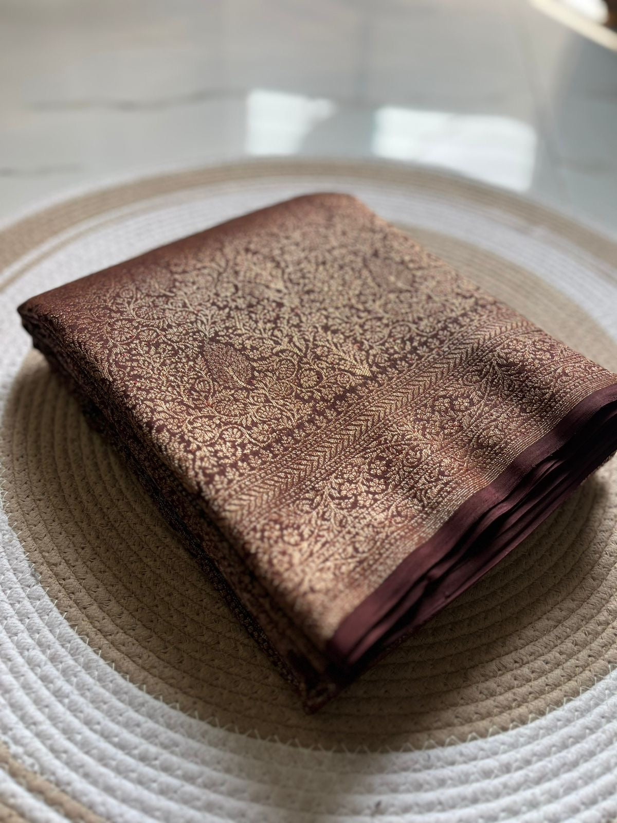Pure khaddi handloom crepe chiffon antique brocade saree