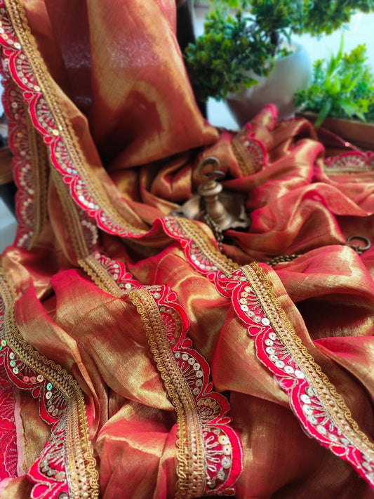 Mul tissue saree with lace border - 4