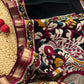 Soft viscous cotton saree with kalamkari printed border and pallu - black