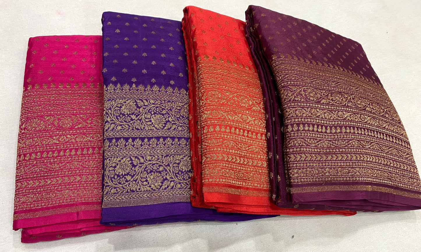 Pure handloom crepe chiffon saree with Banarasi weavings - big border