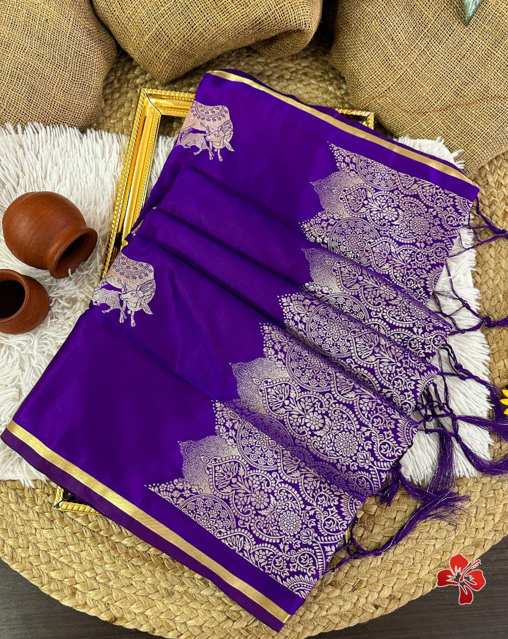 Beautiful semi satin silk saree with pichwai weavings