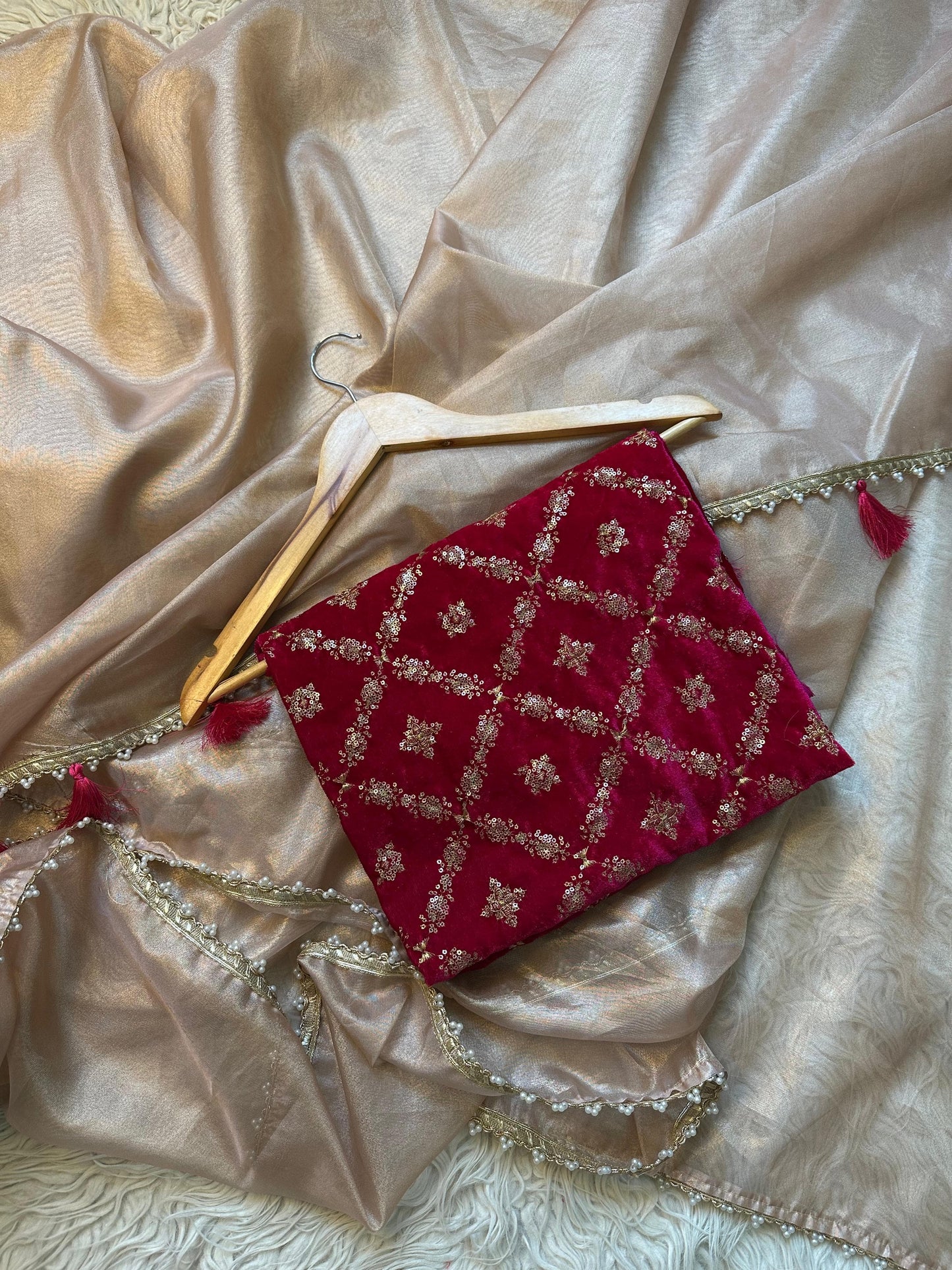 Semi Banarasi tissue silk saree with velvet designer blouse