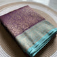 Pure khaddi handloom crepe chiffon antique brocade saree