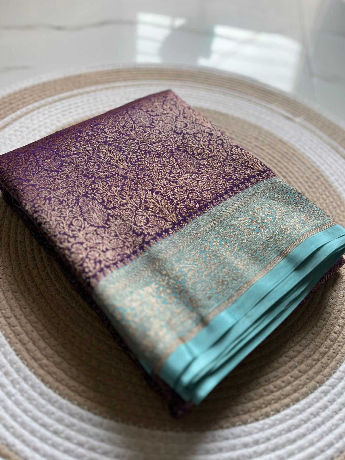 Pure khaddi handloom crepe chiffon antique brocade saree