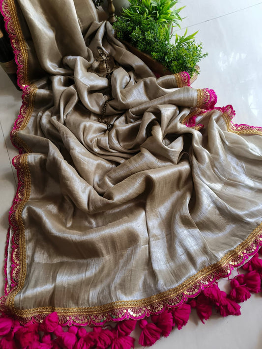 Mul tissue saree with lace border - 2