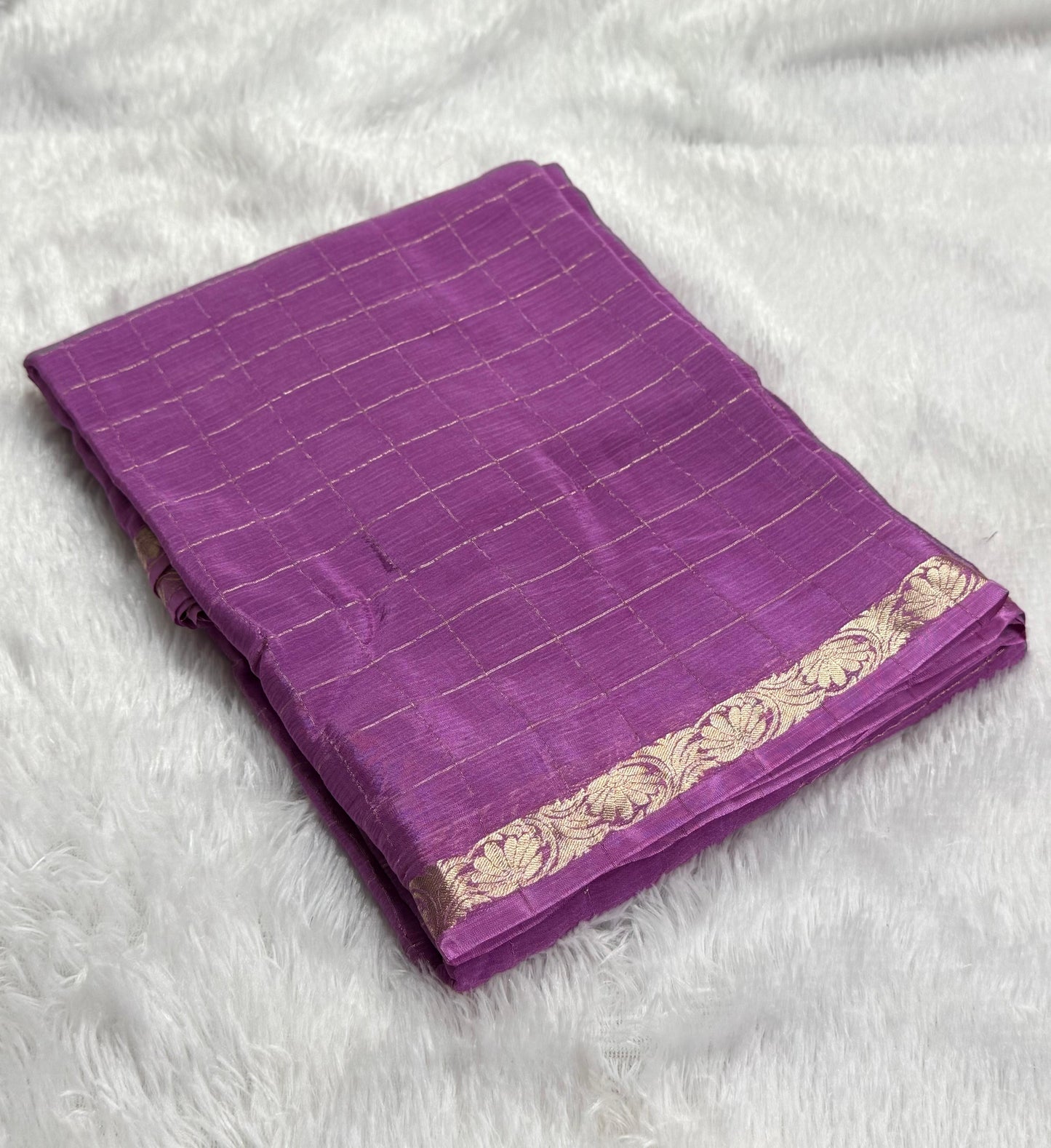 Soft Viscous chinon silk checks saree
